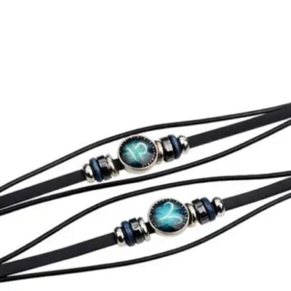PISCES Zodiac Constellations Bracelet Handwoven Beads Retro Leather Snap NWT - Picture 9 of 14